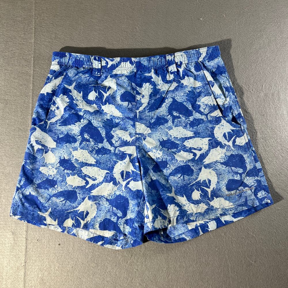 Columbia PFG Blue Shark Print Swim Trunks Men’s Small